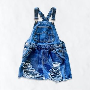 Fashion Nova Ripped Denim Shorts Overalls